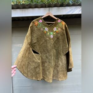 1970s Embroidered Suede Women's poncho
